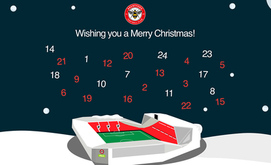 An image showing the bespoke design of Brentford FC's digital advent calendar campaign with Advent Calendar Online.