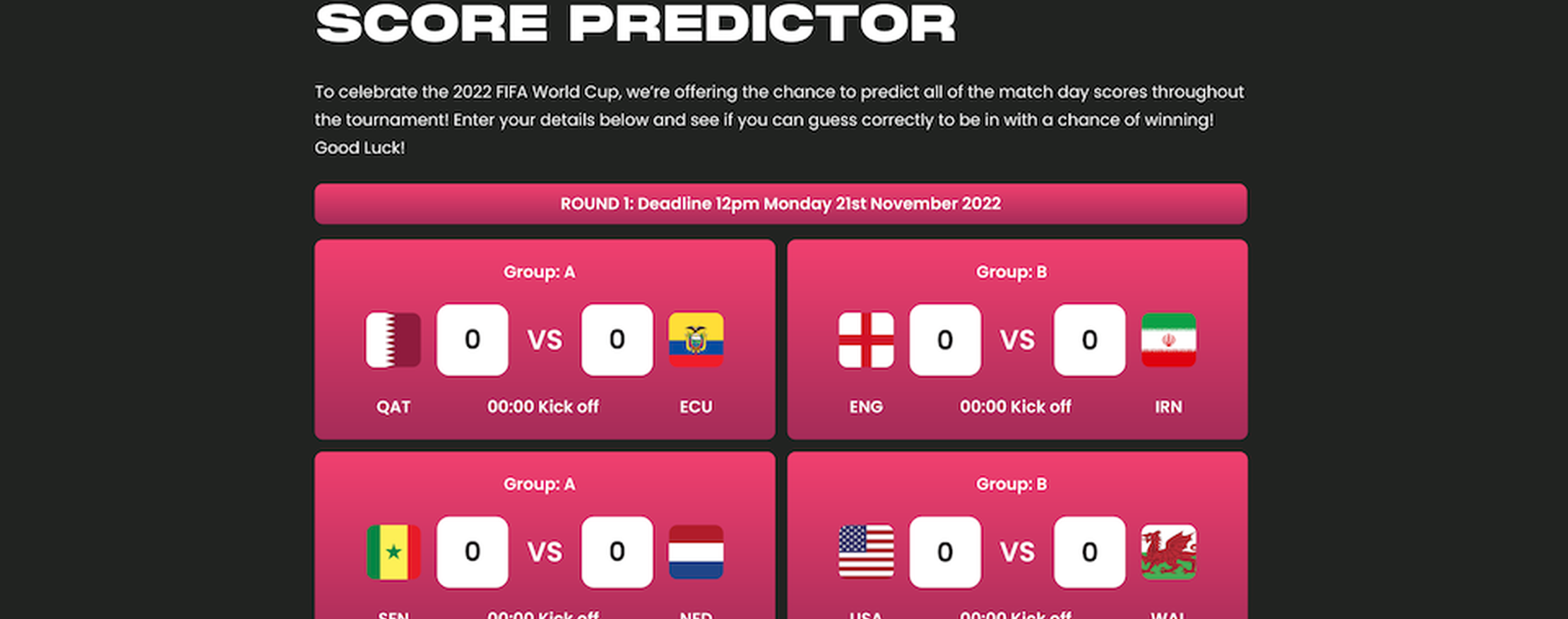 World Cup Score Predictor Game