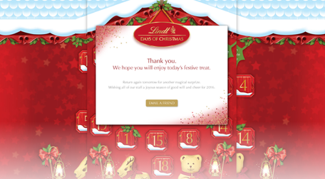 Lindt online christmas advent calendar thank you page